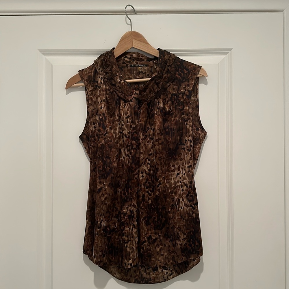 Elie Tahari sleeveless animal print silk blouse